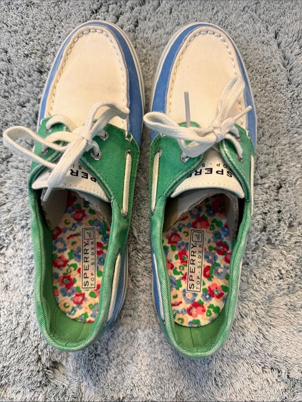 Sperry Biscayne Green, Blue & White Canvas Boat Sneakers